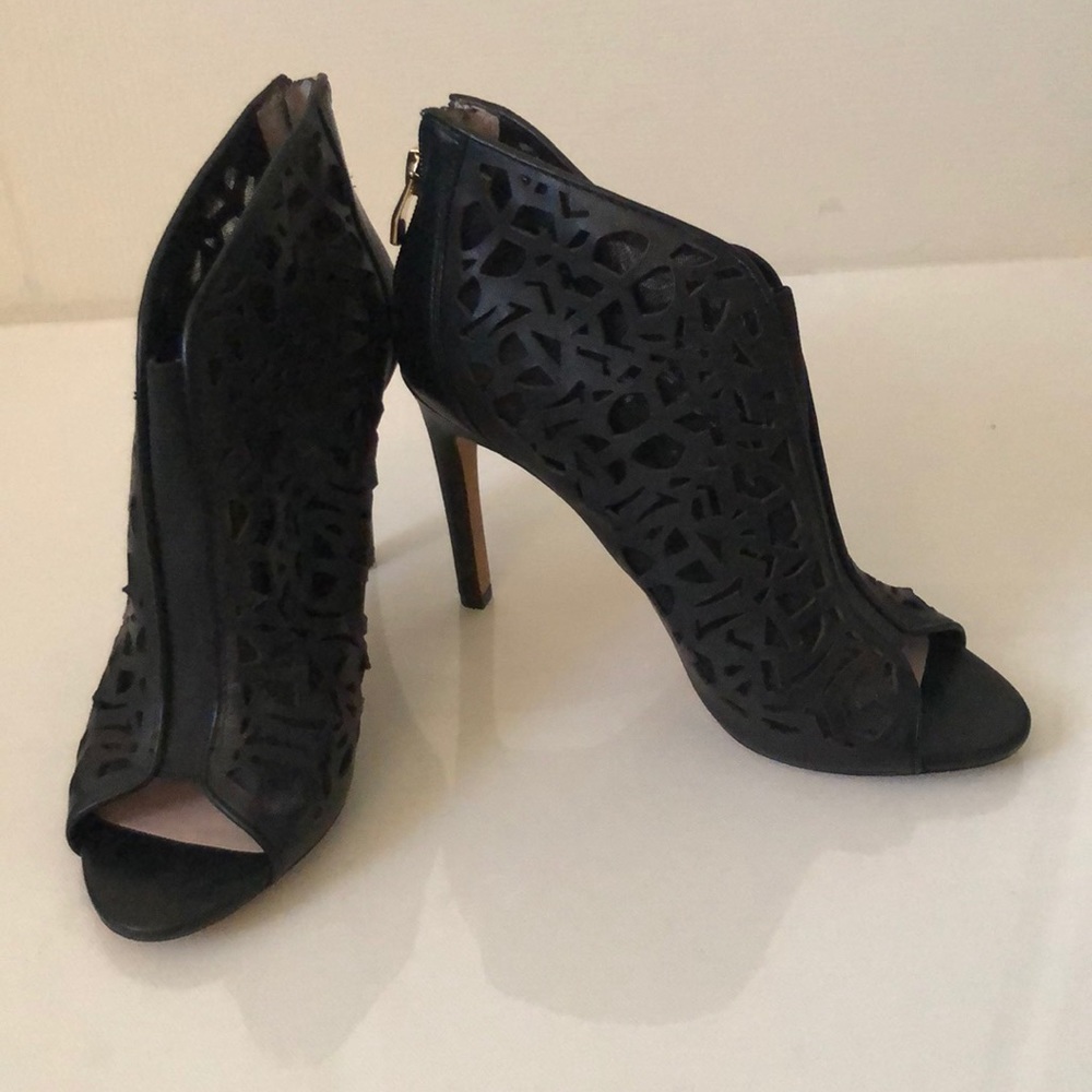 Black leather Vince Camuto high heel booties, 7